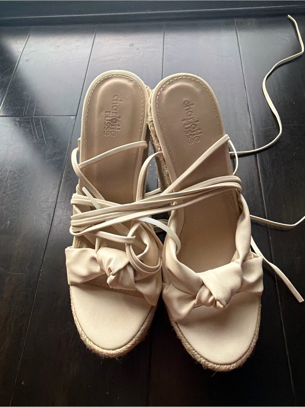Charlotte Russe Cream Knot Espadrille Wedge Sandals with Wrap Laces